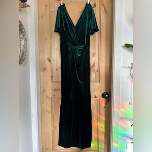Boho Green Velvet Dress
